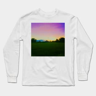 Rainbow Sky, Orange Sunset and Green Fields Long Sleeve T-Shirt